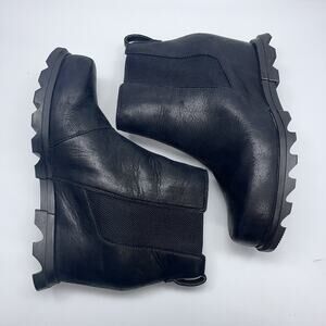 SOREL Joan of Arctic Wedge III Chelsea Boot Women's US 11 Black Leather‎ NL-4355